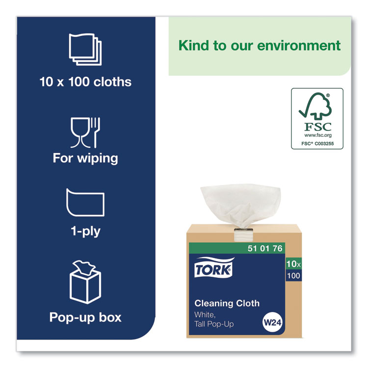 Tork Cleaning Cloth, 8.46 x 16.13, White, 100 Wipes/Box, 10 Boxes/Carton (TRK510176)
