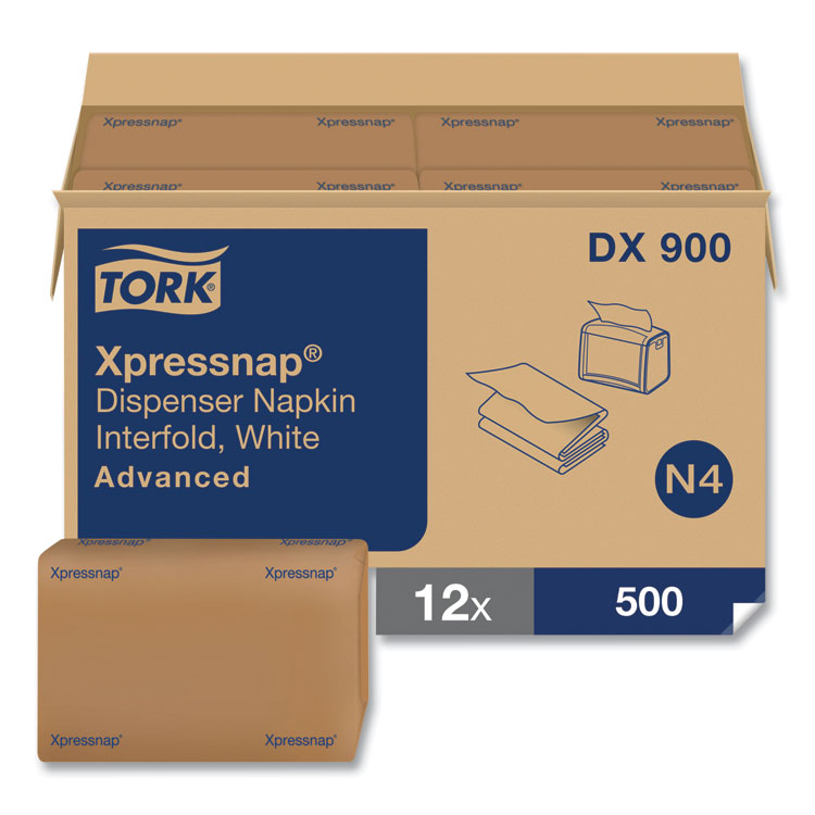 Tork Xpressnap Interfold Dispenser Napkins, 1-Ply, Bag-Pack, 13 x 8.5", White, 6000/Carton (TRKDX900)