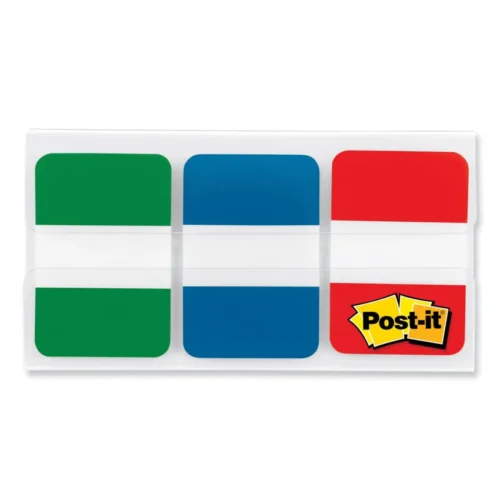 1" Plain Solid Color Tabs, 1/5-Cut, Assorted Colors, 1" Wide, 66/Pack (MMM686GBR)