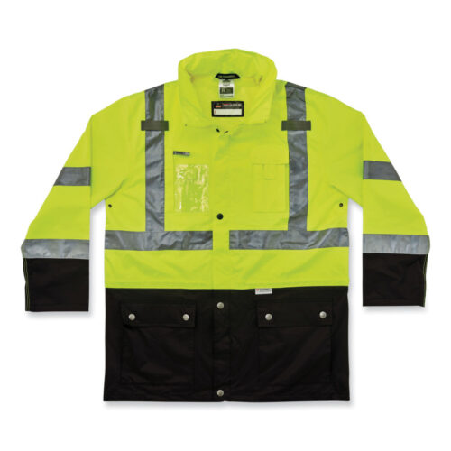 ergodyne GloWear 8386 Class 3 Hi-Vis Outer Shell Jacket, Polyester, 4X-Large, Lime (EGO25378)