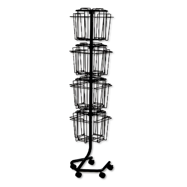 Safco Wire Rotary Display Racks, 16 Compartments, 15w x 15d x 60h, Charcoal (SAF4139CH)