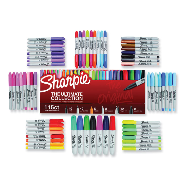 Sharpie Permanent Markers Ultimate Collection Value Pack, Assorted Tip Sizes/Types, Assorted Colors, 115/Set (SAN1983255)