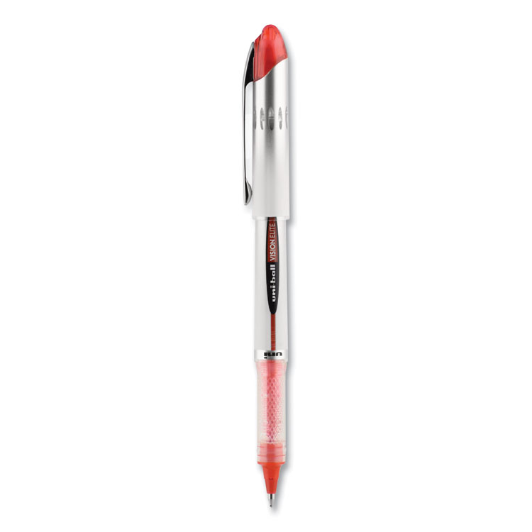 uniball VISION ELITE Hybrid Gel Pen, Stick, Bold 0.8 mm, Red Ink, White/Red/Clear Barrel (UBC69023)