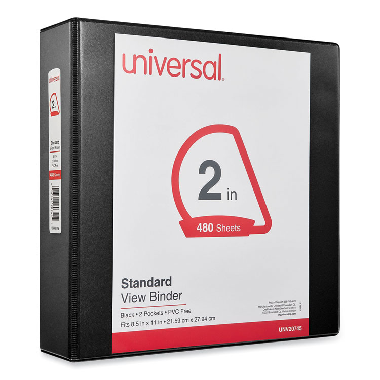 Universal Slant D-Ring View Binder, 3 Rings, 2" Capacity, 11 x 8.5, Black (UNV20745)