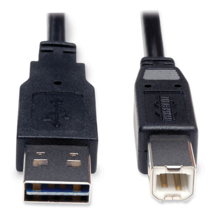Universal Reversible USB 2.0 Cable, Reversible A to B (M/M), 6 ft, Black (TRPUR022006)