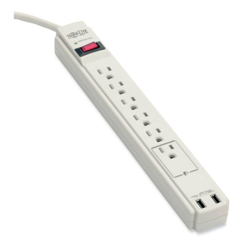 Protect It! Surge Protector, 6 AC Outlets/2 USB Ports, 6 ft Cord, 990 J, Cool Gray (TRPTLP606USB)