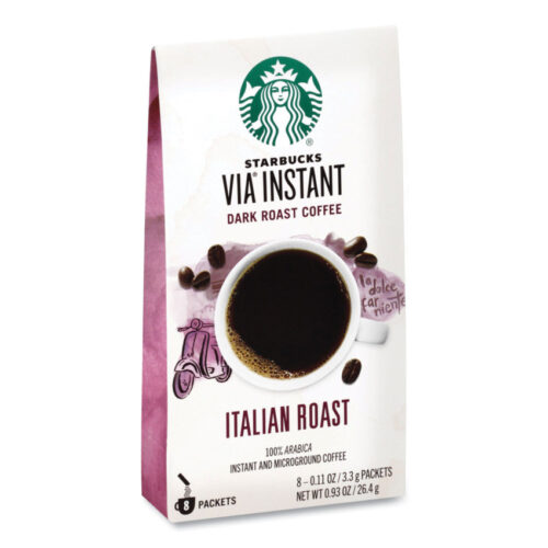 Starbucks VIA Ready Brew Coffee, 0.11 oz, Italian Roast, 8 Packets/Bag, 12 Bags/Carton (SBK12407838CT)