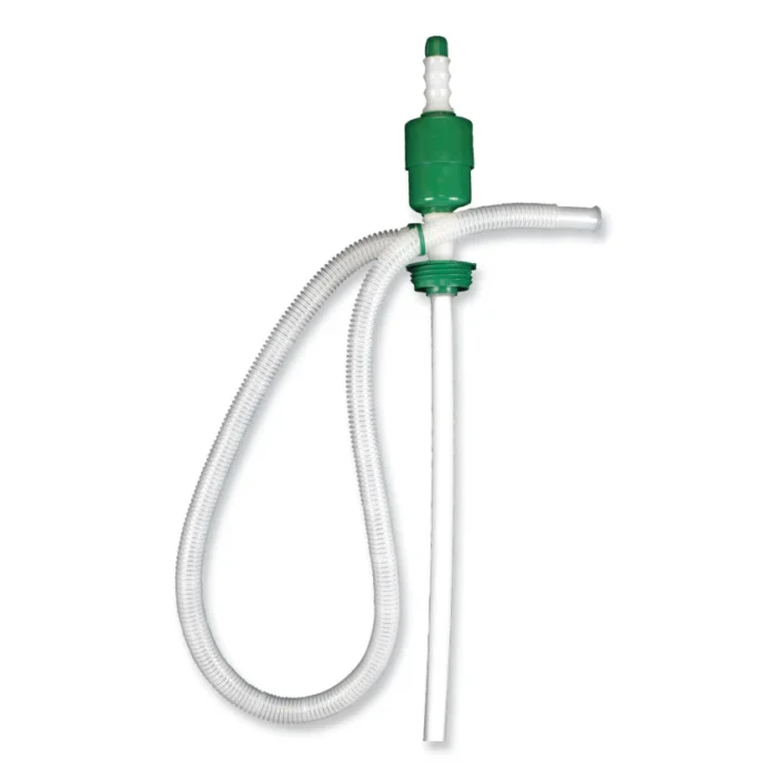 Boardwalk Drum Pump is versatile and fits 15, 30, and 55-gallon drums. It allows easy fingertip control and has a screw-top vent to adjust the siphon flow. It works with most cleaning solutions and mild chemicals but should not be used with solvents. Designed for thin, free-flowing liquids, it comes with a 2" IPS adaptor for steel and plastic drums or a 2" buttress adaptor for plastic drums with buttress threads. It pumps up to 5 gallons per minute for quick and efficient use.