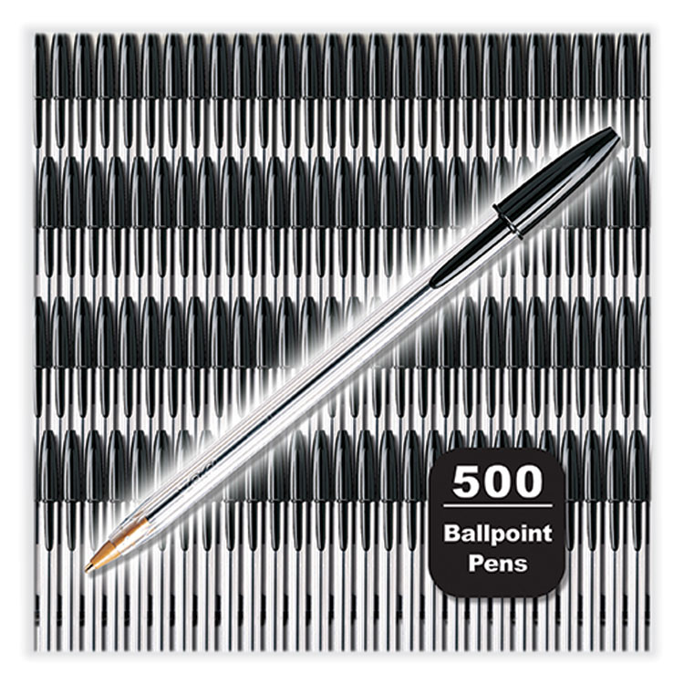 BIC Cristal Xtra Smooth Ballpoint Pen, Stick, Medium 1 mm, Black Ink, Clear Barrel, 500/Pack (BICMS500EBLK)