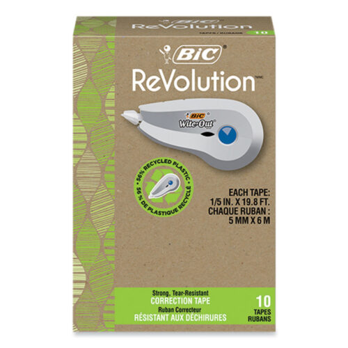 BIC Wite-Out Brand Ecolutions Correction Tape, Non-Refillable, White, 0.2" x 19.8 ft, 10/Pack (BICWOET10WHI)