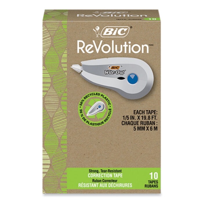 BIC Wite-Out Brand Ecolutions Correction Tape, Non-Refillable, White, 0.2" x 19.8 ft, 10/Pack (BICWOET10WHI)