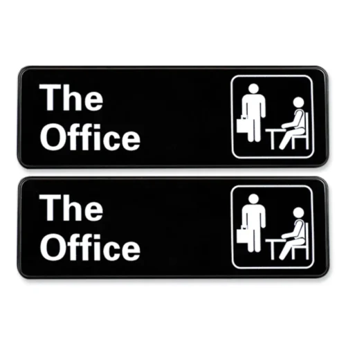 Excello Global Products The Office Indoor/Outdoor Wall Sign, 9" x 3", Black Face, White Graphics, 2/Pack (EXOHD0064S)