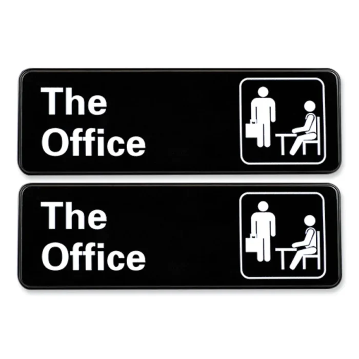 Excello Global Products The Office Indoor/Outdoor Wall Sign, 9" x 3", Black Face, White Graphics, 2/Pack (EXOHD0064S)