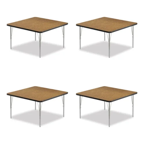 Correll Adjustable Activity Tables, Square, 48" x 48" x 19" to 29", Medium Oak Top, Silver Legs, 4/Pallet (CRL4848TF06954P)