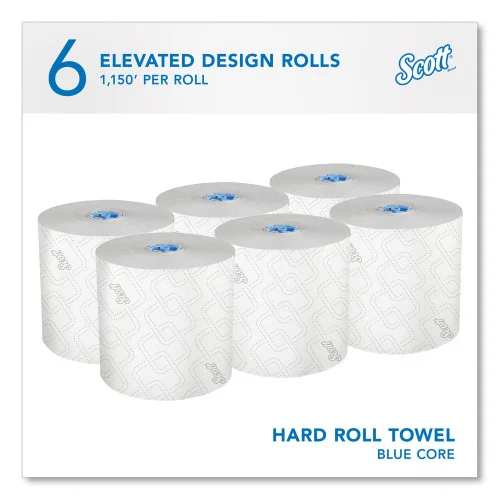 Scott Pro Hard Roll Paper Towels with Elevated Scott Design for Scott Pro Dispenser, Blue Core Only, 1-Ply, 1,150 ft, 6 Rolls/CT (KCC25702)