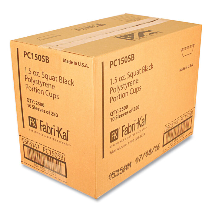 Fabri-Kal Portion Cups, 1.5 oz, Squat, Black, 250/Sleeve, 10 Sleeves/Carton (FABPC150SB)
