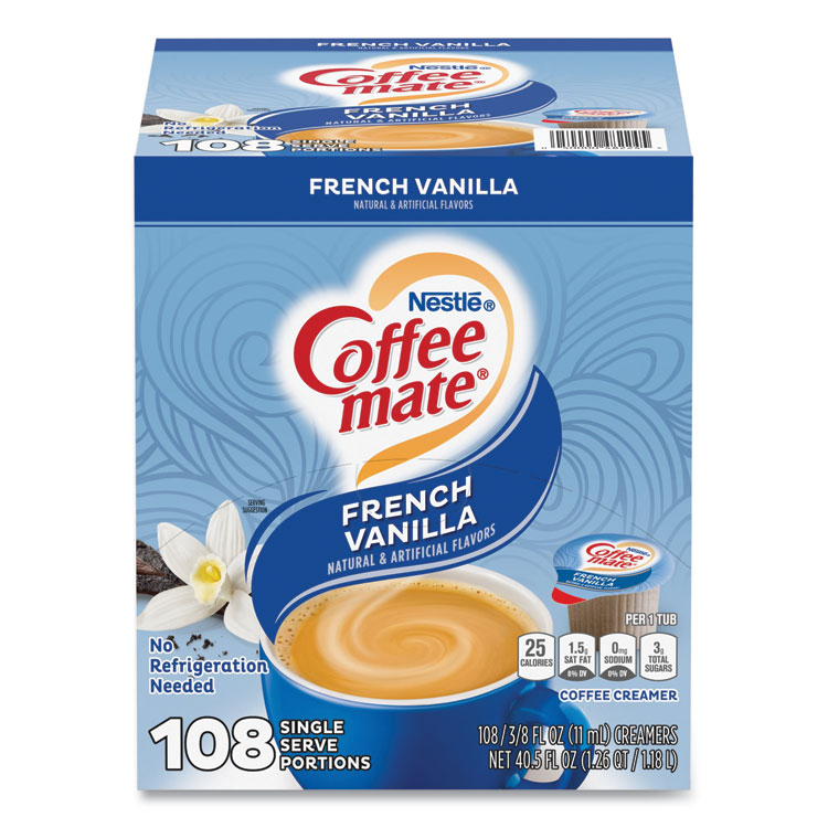 Coffee mate Liquid Coffee Creamer, French Vanilla, 0.38 oz Mini Cup, 108/Carton (NES48224)