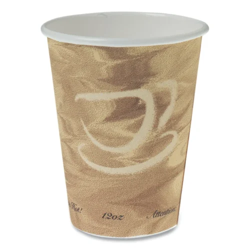 SOLO Mistique Polycoated Hot Paper Cups, 12 oz, Printed, Brown, 50/Sleeve, 20 Sleeves/Carton (SCC412MSN)