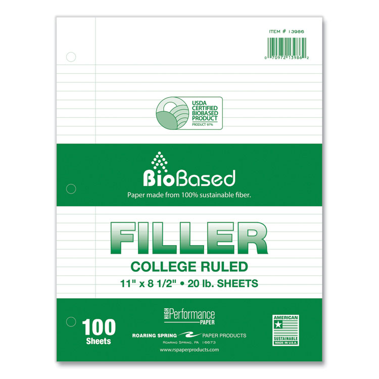 Roaring Spring Filler Paper, 3-Hole, 8.5 x 11, College Rule, 100 Sheets/Pack, 24 Packs/Carton (ROA13986CS)