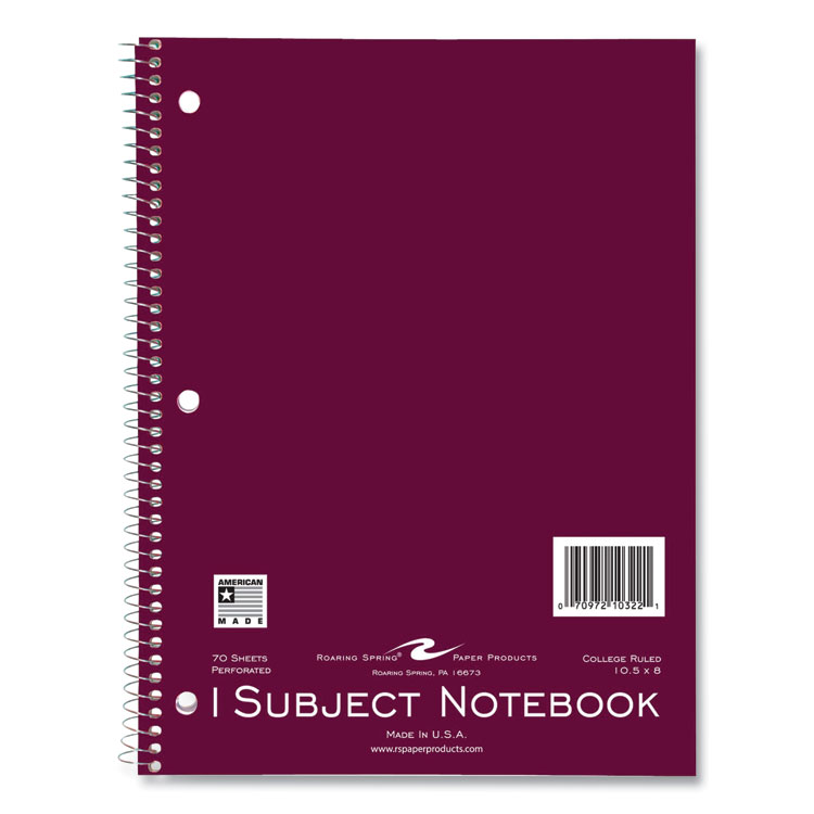 Roaring Spring Subject Wirebound Notebook, 1-Subject, Medium/College Rule, Assorted Cover, (70) 10.5 x 8 Sheets, 24/Carton (ROA10322CS)