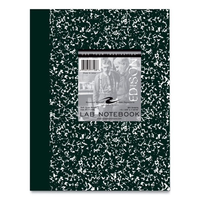 Roaring Spring Lab and Science Notebook, Quadrille Rule (5 sq in), Green Marble Cover, (60) 10.13 x 7.88 Sheets, 24Carton (ROA77108CS)