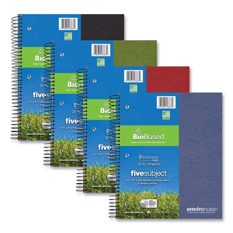 Roaring Spring Earthtones BioBased 5 Subject Notebook, Medium/College Rule, Randomly Assorted Covers, (160) 11x9 Sheets, 12/Carton (ROA13367CS)