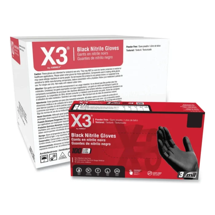 Industrial Nitrile Gloves, Powder-Free, 3 mil, Medium, Black, 100/Box, 10 Boxes/Carton (AXCBX344100)