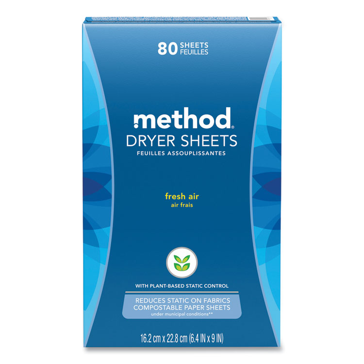 Method Dryer Sheets, Fresh Air, 80/Box, 6 Boxes/Carton (MTH318048)