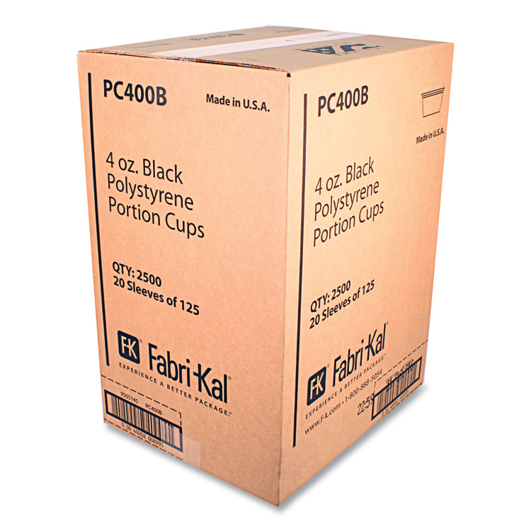 Fabri-Kal Portion Cups, 4 oz, Black, 125/Sleeve, 20 Sleeves/Carton (FABPC400B)