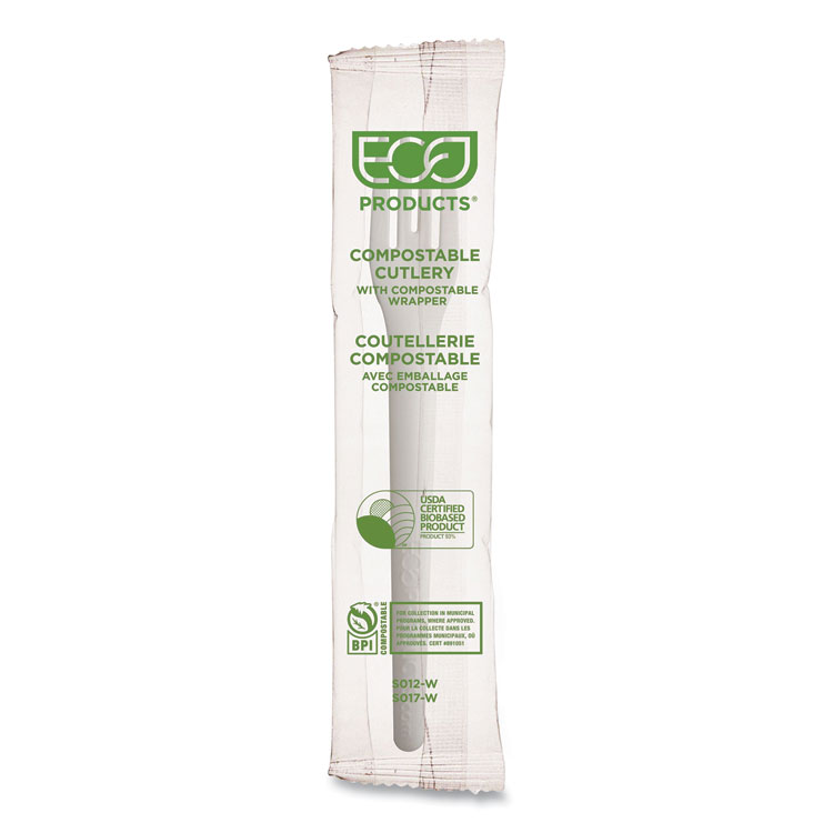 Eco-Products Plantware Compostable Cutlery, Fork, 6", White, 1,000/Carton (ECOEPS012W)