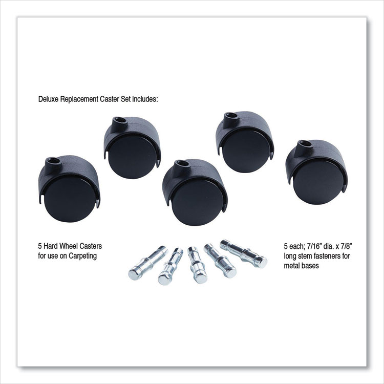 Master Caster Deluxe Duet Casters, Grip Ring Type B and Type K Stems, 2" Hard Nylon Wheel, Matte Black, 5/Set (MAS23622)
