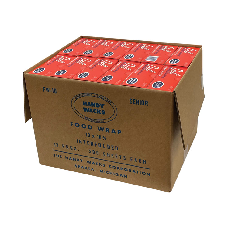 Handy Wacks© Interfolded Food Wrap Deli Sheets, 10.75 x 10, 500 Box, 12 Boxes/Carton (HWAFW10)