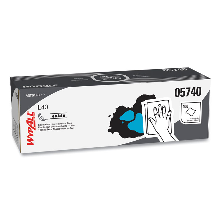 KCC05740 - WypAll L40 Towels, POP-UP Box, 9.8 x 16.4, Blue, 100/Box, 9 Boxes/Carton (KCC05740) - Image 2