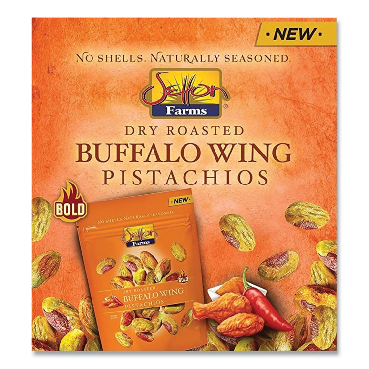 Setton Farms Buffalo Pistachios, Buffalo Wing, 2.5 oz Bag, 8/Carton (SEF6002)