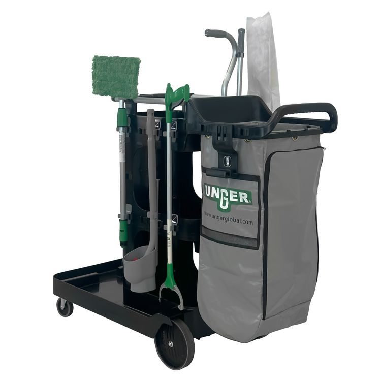 Unger ZoneCleanRx Janitorial Carts, Plastic, 3 Shelves, 23.5 x 25 x 25, Black (UNGCRTZN)