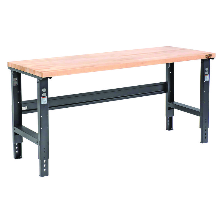 Global Industrial Standard Duty Butcher Block Top Adjustable Height Workbench, 2,000 lbs, 72 x 36 x 30.88 to 36.88, Maple/Black (GBE183169BK)