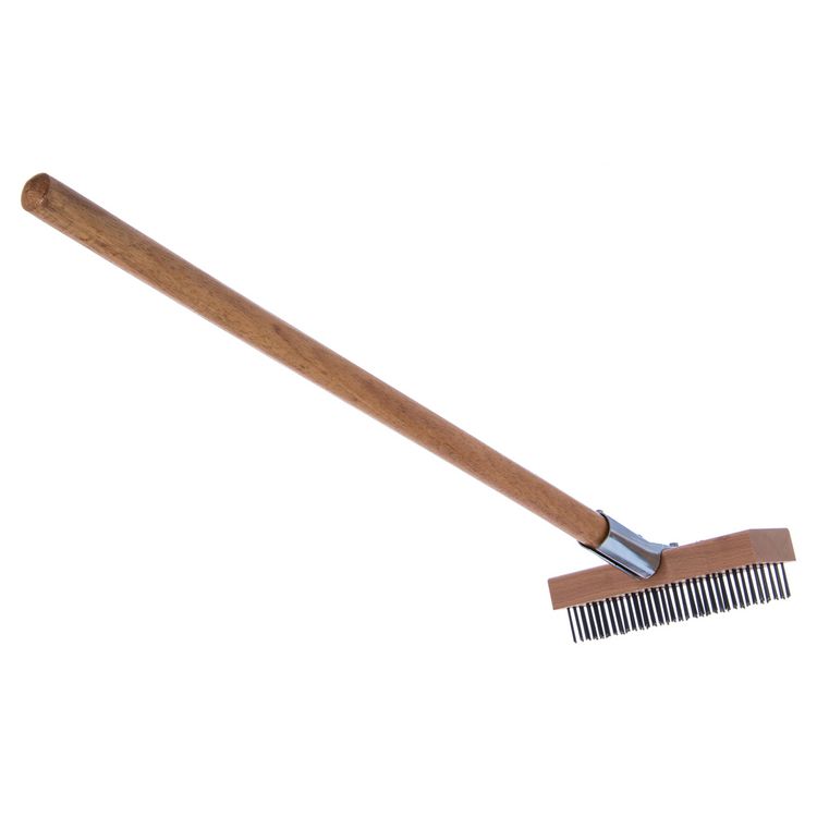 Carlisle Sparta Broiler Master Grill Brush and Scraper with Handle, Metal Bristles, 30", Natural Wood Handle (CFS36372500)