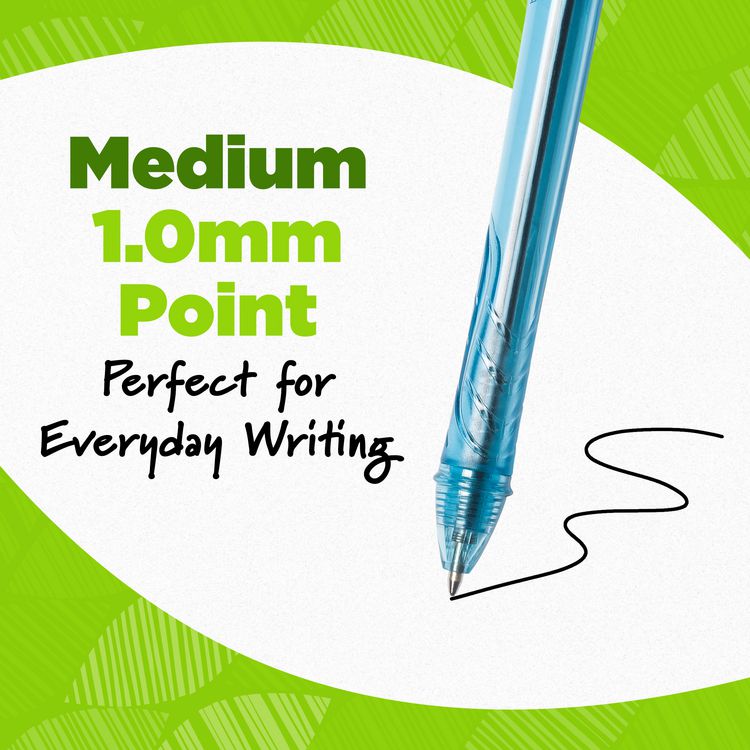 BIC Ecolutions Gel Pen, Retractable, Medium 1 mm, Black Ink, Blue Barrel, Dozen (BICRGLE11BK)