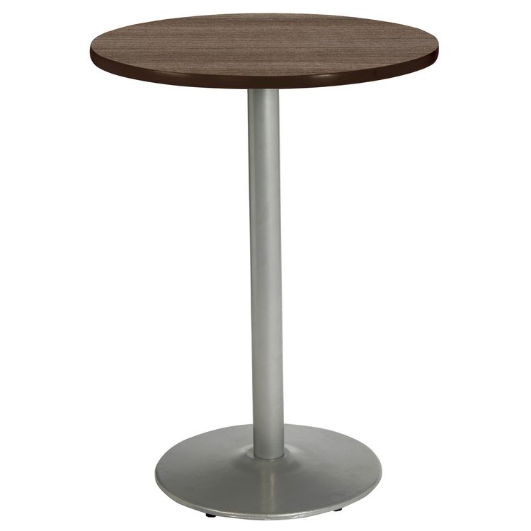 KFI Studios Pedestal Bistro Table with Four Sky Blue Kool Series Barstools, Round, 36" Dia x 41h, Studio Teak (KFI811774037297)