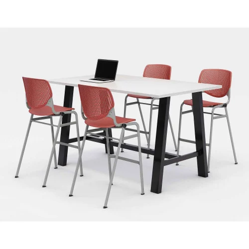 KFI Studios Midtown Bistro Dining Table with Four Coral Kool Barstools, 36 x 72 x 41, Designer White (KFI840031900647)