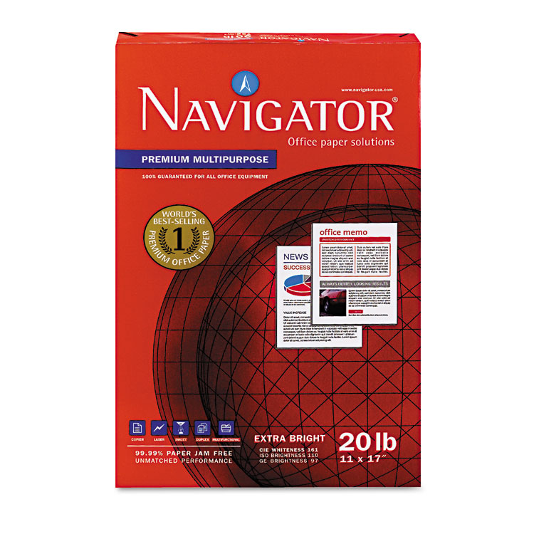 Navigator Premium Multipurpose Copy Paper, 97 Bright, 20 lb Bond Weight, 11 x 17, White, 500 Sheets/Ream, 5 Reams/Carton (SNANMP1720)