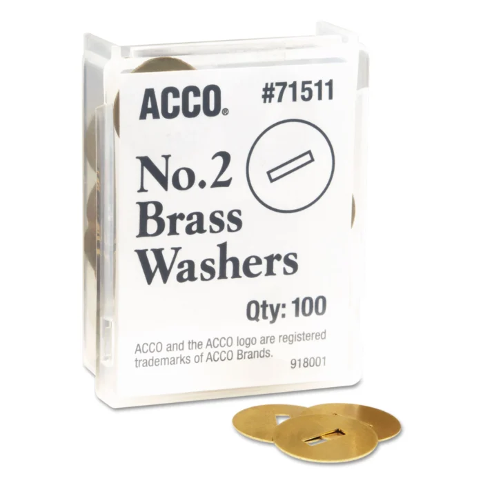 ACCO #2 Washers for Two-Prong Fasteners, 1.25 Diameter, Brass, 100Box (ACC71511)