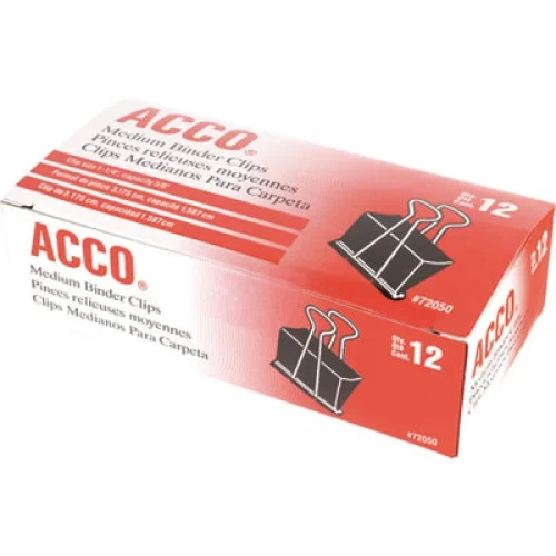 ACCO Binder Clips, Medium, BlackSilver, Dozen (ACC72050)