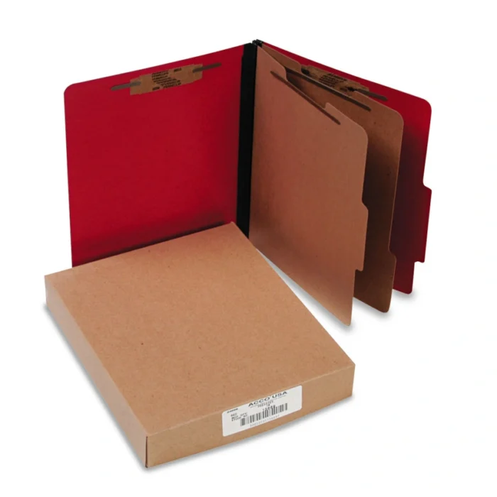 ACCO ColorLife PRESSTEX Classification Folders, 3 Expansion, 2 Dividers, 6 Fasteners, Letter Size, Executive Red Exterior, 10Box (ACC15669)