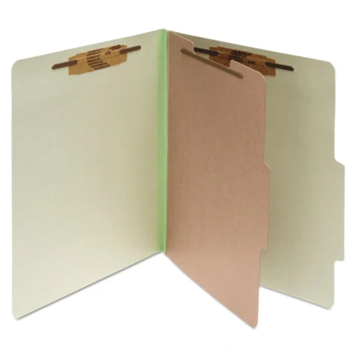 ACCO Pressboard Classification Folders, 2 Expansion, 1 Divider, 4 Fasteners, Legal Size, Leaf Green Exterior, 10Box (ACC16044)