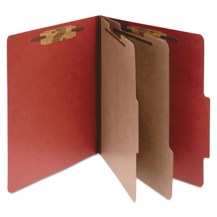 ACCO Pressboard Classification Folders, 3 Expansion, 2 Dividers, 6 Fasteners, Legal Size, Earth Red Exterior, 10Box (ACC16036)