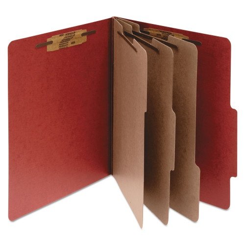 ACCO Pressboard Classification Folders, 4 Expansion, 3 Dividers, 8 Fasteners, Legal Size, Earth Red Exterior, 10Box (ACC16038)