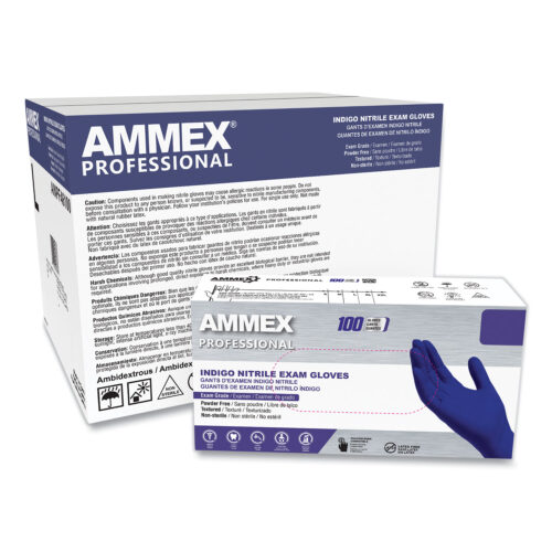 AMMEX Professional Nitrile Exam Gloves, Powder-Free, 3 mil, X-Large, Indigo, 100Box (AXCAINPF48100)