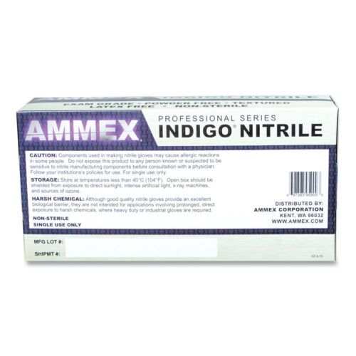 AMMEX Professional Nitrile Exam Gloves, Powder-Free, 3 mil, X-Large, Indigo, 100Box (AXCAINPF48100)