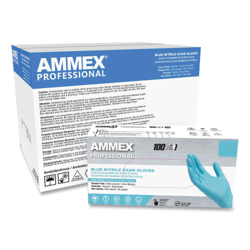 AMMEX Professional Nitrile Exam Gloves, Powder-Free, 3 mil, X-Large, Light Blue, 100Box, 10 BoxesCarton (AXCAPFN48100CT)